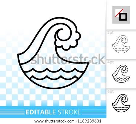 Wave thin line icon. Outline web sign of sea. Splash linear pictogram with different stroke width. Simple spiral tide curl vector symbol, transparent background. Wave editable stroke icon without fill