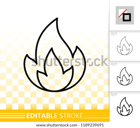 Fire thin line icon. Outline web sign of bonfire. Flame linear pictogram with different stroke width. Simple flare light vector symbol, transparent background. Fire editable stroke icon without fill