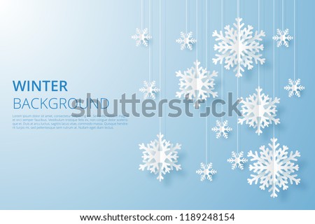 Hello Winter design background. Origami snowfall. Vector Illustration. Royalty-Free Stock Photo #1189248154