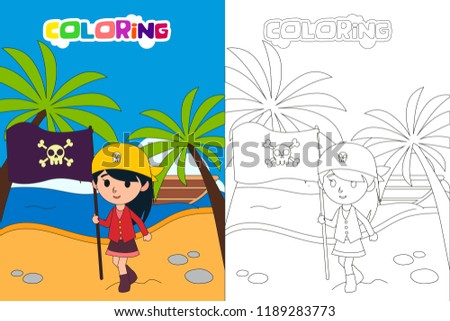 Sailor kids and pirate kids, coloring book, vector illustration