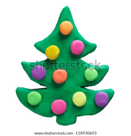 Plasticine christmas tree isolated on a white background