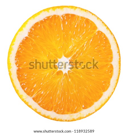Slice of fresh orange isolated on white background Royalty-Free Stock Photo #118932589