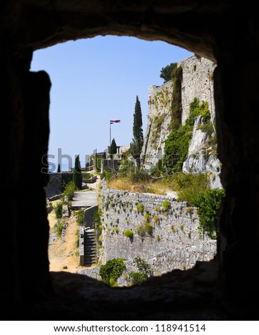 Window at old fort in Klis, Croatia - architecture background