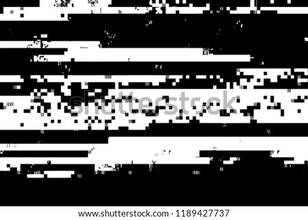 Glitch overlay distress texture. Grunge glitched black and white background. EPS10 vector.