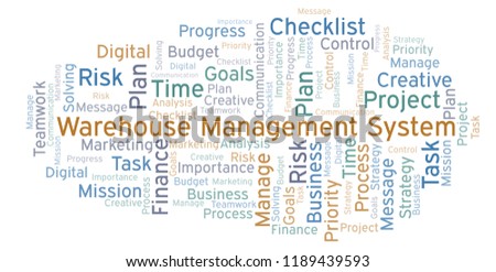 Warehouse Management System word cloud, made with text only.
