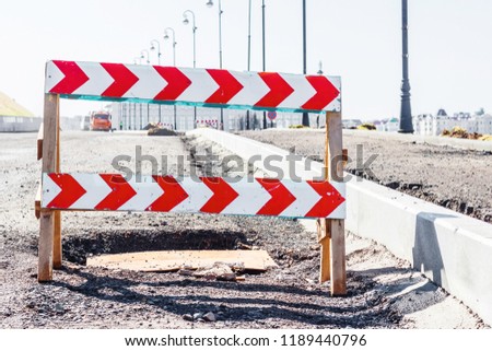 Road closed sign before the road repair. Road works are underway