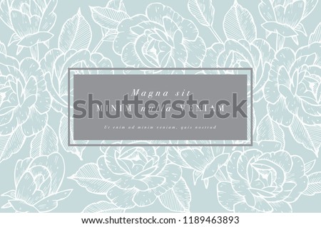 Vintage card with rose flowers. Floral wreath. Flower frame for flowershop with label designs. Summer floral rose greeting card. Flowers background for cosmetics packaging Royalty-Free Stock Photo #1189463893