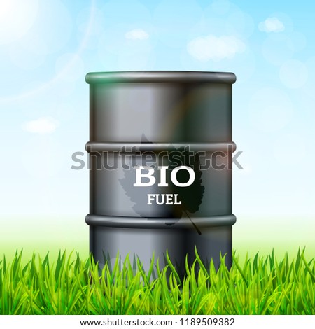 Metal barrel with bio fuel on the green grass background vector