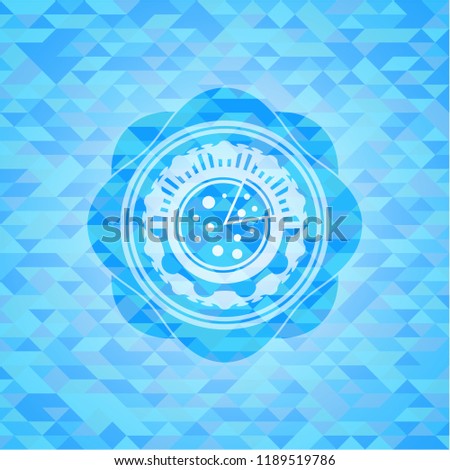 pizza icon inside realistic light blue mosaic emblem