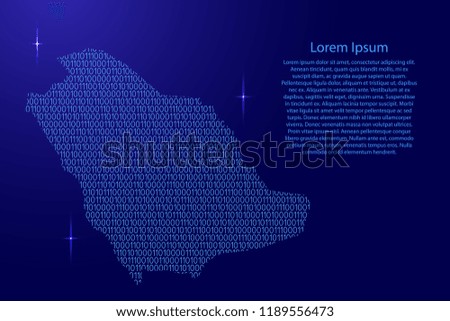 Saudi Arabia map abstract schematic from blue ones and zeros binary digital code with space stars for banner, poster, greeting card. Vector illustration.