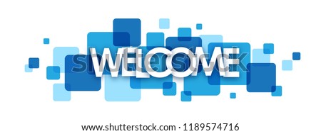 WELCOME letters banner on blue squares Royalty-Free Stock Photo #1189574716