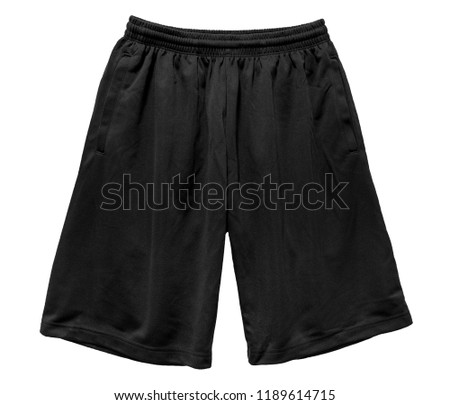 Blank sports short pants color black front view on white background
