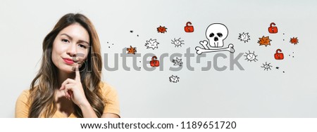 Virus and scam theme with young woman in a thoughtful fac