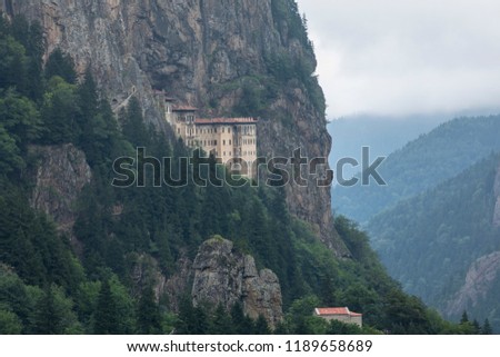 Turkey. Region Macka of Trabzon city - Altindere valley. The Sumela Monastery - 1600 year old ancient Orthodox monastery of the Panaghia located at a 1200 meters height on the steep cliff