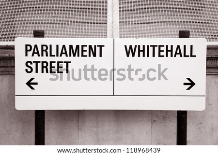 Parliament Street and Whitehall Street Sign, London, UK
