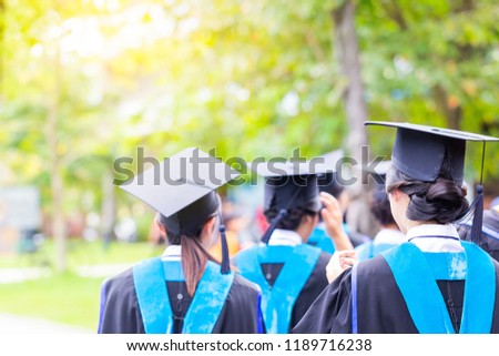 Back side view of Graduates during commencement. Congratulation in University concept, Education concept.