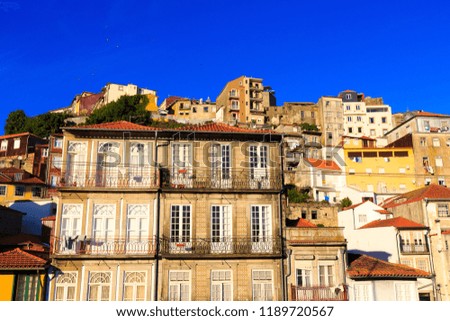 Beautiful and colorful Porto Streets near Rio Douro
