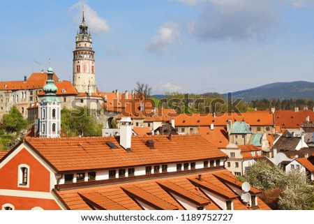 Beautiful Panoramic view of Cesky krumlov famous landmarks of Czech Republic.