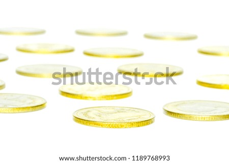 Income distribution concept with gold coin isolated on white background