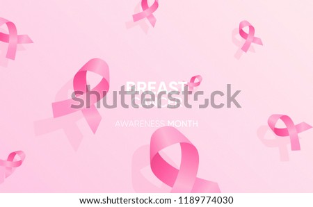 Breast cancer awareness month poster. pink ribbons on bright background. 3D style design. place for text. eps 10 vector for billboard, web, landing page, social media, banner, card, cover, ad.