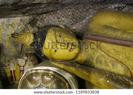 The statue of meditating Budha in Dambulla Cave Temple, Srilanka