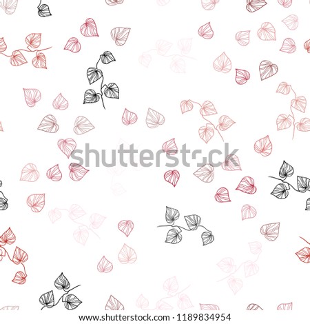 Light Red vector seamless doodle background with leaves. Modern geometrical abstract illustration with leaves. Template for business cards, websites.