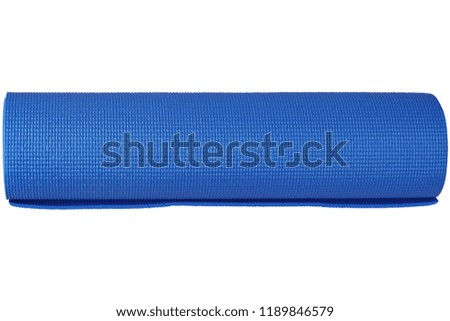 Blue yoga mat isolated on white background with clipping path.