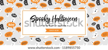 Website spooky header or banner with Halloween scary ghosts. Great for banner, voucher, offer, coupon, holiday sale. vector illustration