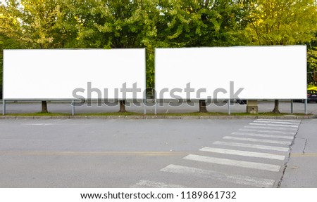 Two Large Outdoor White Blank Advertisement Billboard Mock Up.Isolated Template Clipping Path