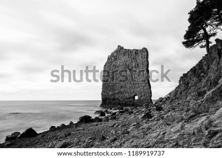 Rock Parus, Praskoveevka, Gelendzhik, Russia Black and white Royalty-Free Stock Photo #1189919737