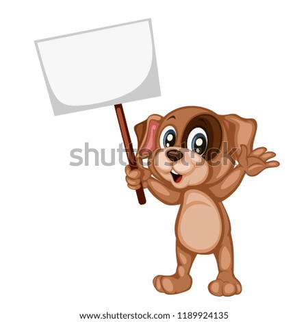 Vector Illustration of a Happy Dog. Cute Cartoon Puppy Holding a Text Banner Isolated on a White Background Playing, Cheering. Happy Animals Set