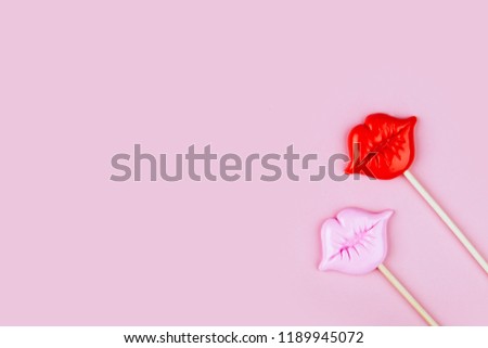 Colorful wedding accessories set on pink background