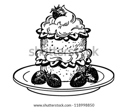 Strawberry Shortcake Dessert - Retro Clipart Illustration