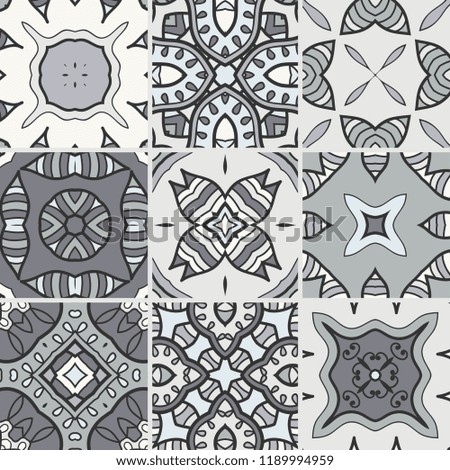 Vector patchwork quilt pattern. Vintage decorative collage. Hand drawn background. Indian, Arabic, Turkish motifs for printing on fabric or paper. Abstract monochrome doodle pattern in mosaic style
