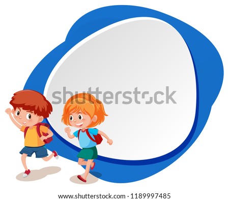 Two kids with blue template illustration