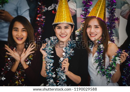Cheerful young girl people group party concept