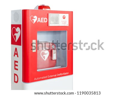 AED box or Automated External Defibrillator medical first aid device isolated on white background Royalty-Free Stock Photo #1190035813