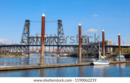 View of Portland Steel Bridge, overlooking the willamette river, United States of America