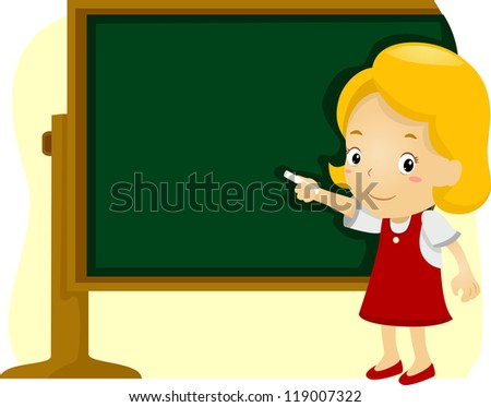 Illustration of a Girl Writing on a Blackboard