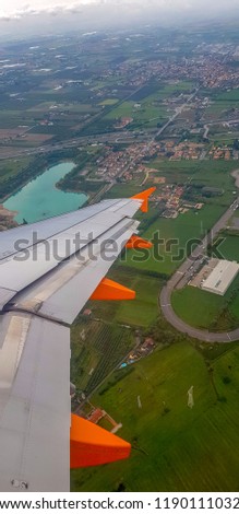 airplane wing with blue sky