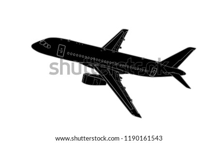 Vector illustration in style of technical drawing of modern russian airliner Royalty-Free Stock Photo #1190161543