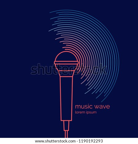 Poster of the sound microphone. Vector illustration Vector illustration of recording music on dark background.