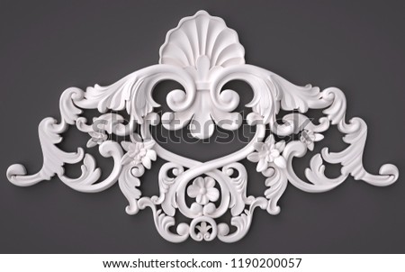 3d rendering beautiful white Gypsum carving decoration of architecture. classic interior detail made of plaster.