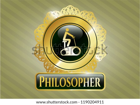  Golden emblem or badge with stationary bike icon and Philosopher text inside