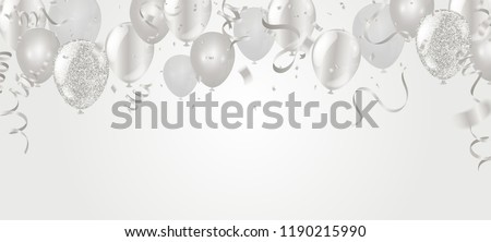 silver balloons illustration confetti and ribbons flag Celebration background template typography for greeting card, festive poster etc. Royalty-Free Stock Photo #1190215990