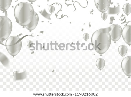 silver balloons illustration confetti and ribbons flag Celebration background template typography for greeting card, festive poster etc. Royalty-Free Stock Photo #1190216002