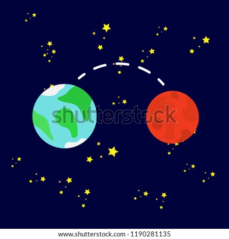 vector illustration, Inner planets. Mars and Earth, the path between the planets