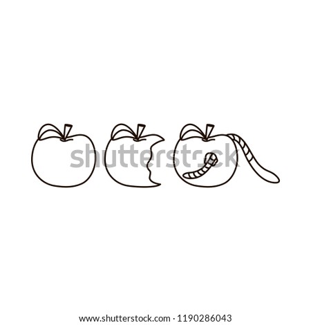 Apple icon. Black and white apple with worm.