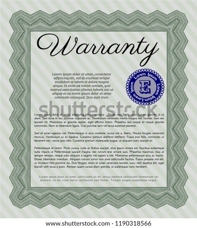 Green Warranty template. Money Pattern. Printer friendly. Vector illustration. 