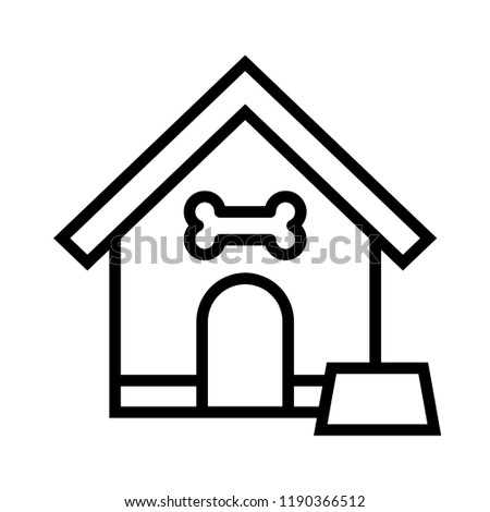 Kennel with bone icon and dog bowl vector illustration in line stroke design